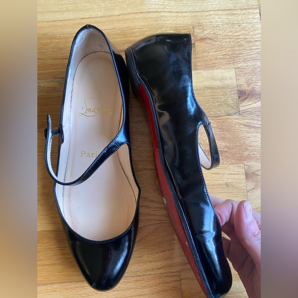 Christian Louboutin Shiny Black Ballet Flat Mary Jane sz 37 - Picture 2 of 6